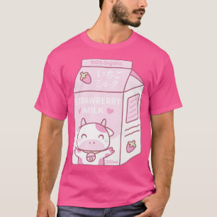 Kawaii Erdbeere Milchton mit Kuhmaskottchen T-Shirt