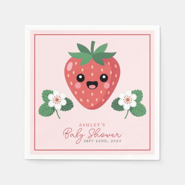 Kawaii Erdbeeren-Baby-Party Serviette (Vorderseite)