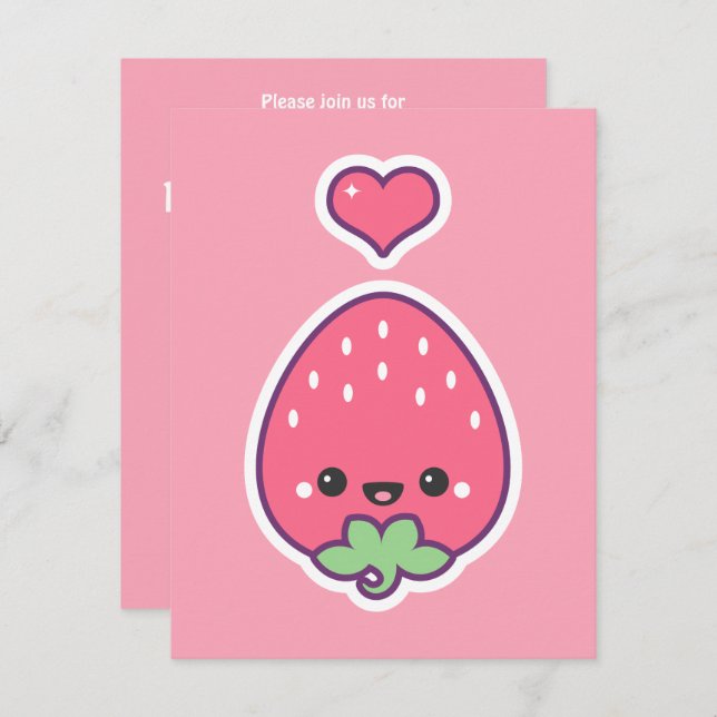 Kawaii Erdbeergeburtstags-Party Invitaions Einladung (Vorne/Hinten)