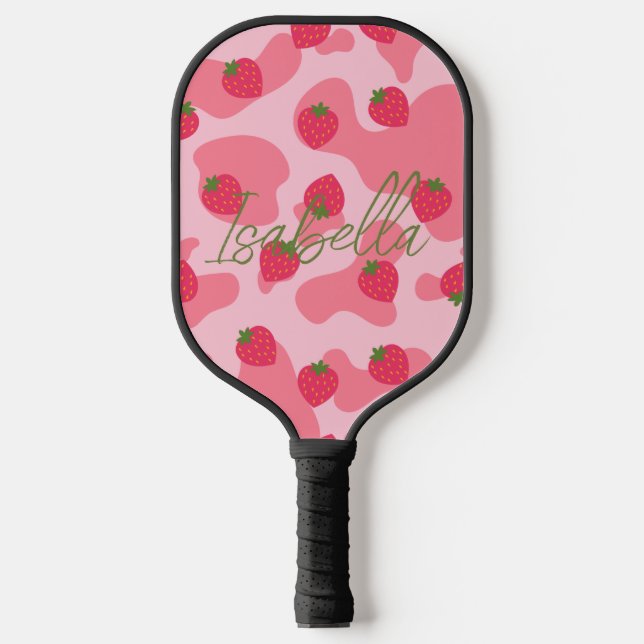Kawaii Erdbeerkuh personalisiert Pickleball Schläger (Vorderseite)
