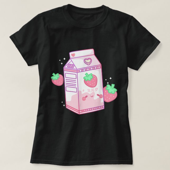 Kawaii Erdbeermilch-Ästhetik-Design T-Shirt (Design vorne)