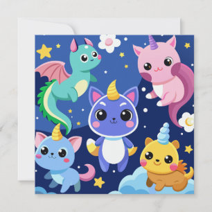 Kawaii Fantasy-Kreaturen Einladung