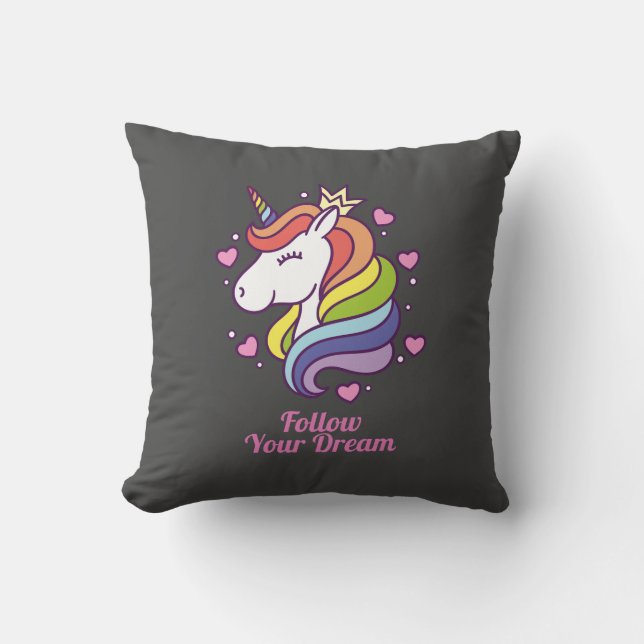 Kawaii Farbenfrohe Regenbogen Einhorn Kissen (Vorderseite)
