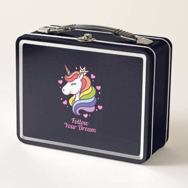Kawaii Farbenfrohe Regenbogen Einhorn Metall Brotdose (Vorderseite)