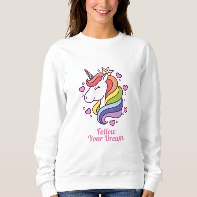 Kawaii Farbenfrohe Regenbogen Einhorn Sweatshirt (Vorderseite)