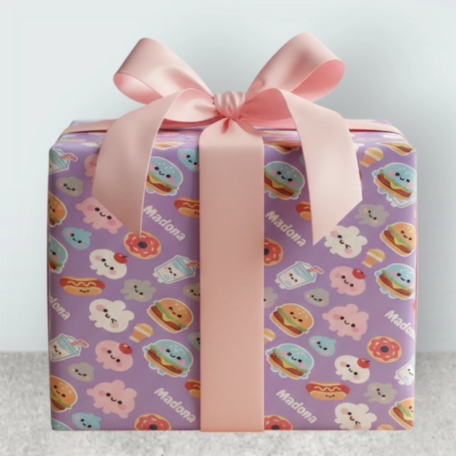 Kawaii Fast Food Burger Donut Pattern Geschenkpapier (Von Creator hochgeladen)