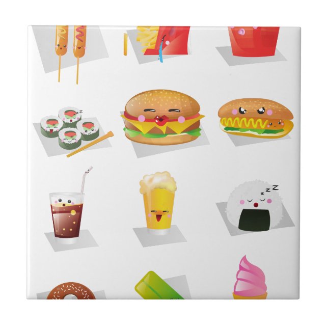 kawaii Fast Food Fliese (Vorderseite)