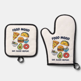 Kawaii Fast Food Stimmungsmuster Ofenhandschuh & Topflappen-Set