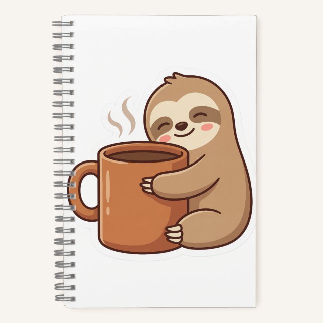 Kawaii Faultier Kaffee Spiralblock | Ästhetisches  Notizbuch (Vorderseite)