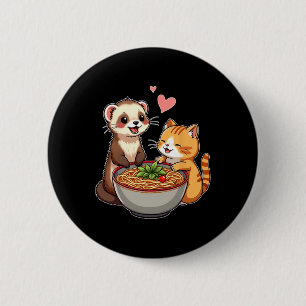 Kawaii Ferret und Katzen essen Ramen Niedlich Japa Button
