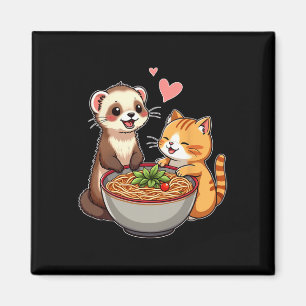 Kawaii Ferret und Katzen essen Ramen Niedlich Japa Magnet