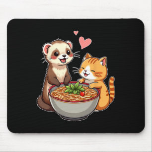 Kawaii Ferret und Katzen essen Ramen Niedlich Japa Mousepad
