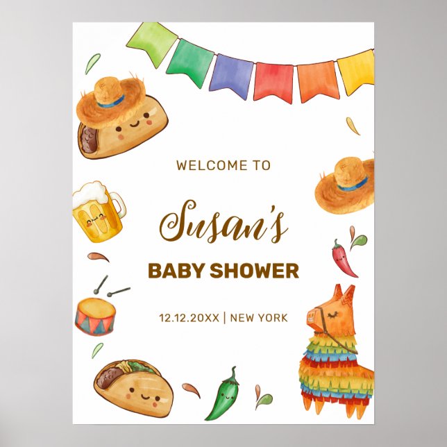 Kawaii Fiesta Taco Bout Eine Babydusche Willkommen Poster (Vorne)