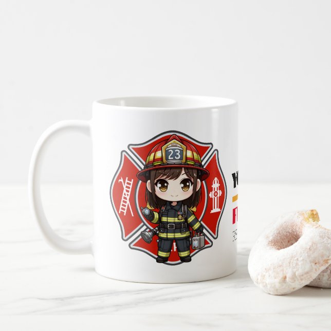 Kawaii Firefighter Girl - Kaffeetasse (Mit Donut)