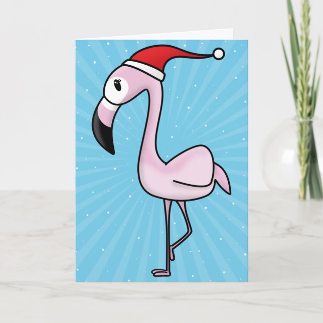 Kawaii Flamingo Weihnachtskarte Feiertagskarte (Vorderseite)