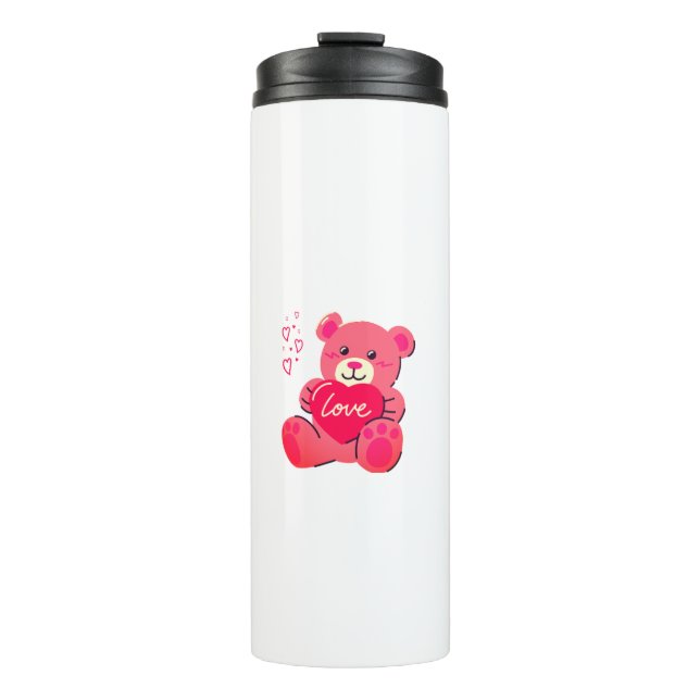 Kawaii Fluffiges Tier Rosa Thermosbecher (Vorderseite)