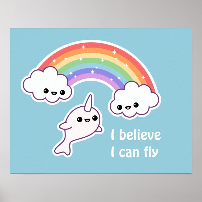 Kawaii Flying Narwhal Poster (Vorne)