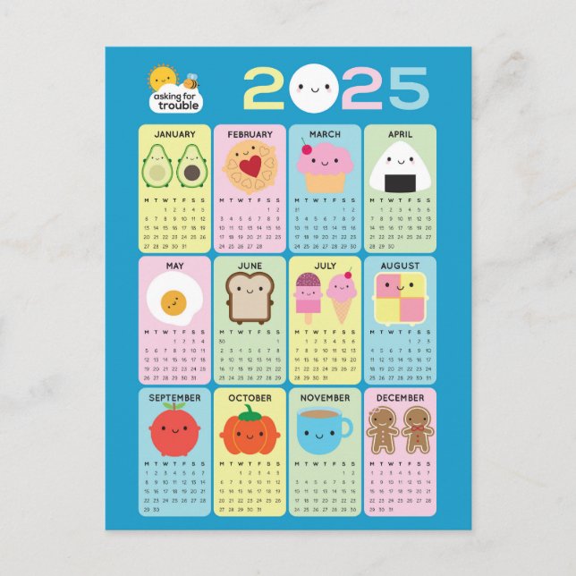Kawaii Food 2025 Kalender Postkarte (Vorderseite)