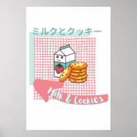 kawaii food- cute Milk and Cookie, pink, turquoise