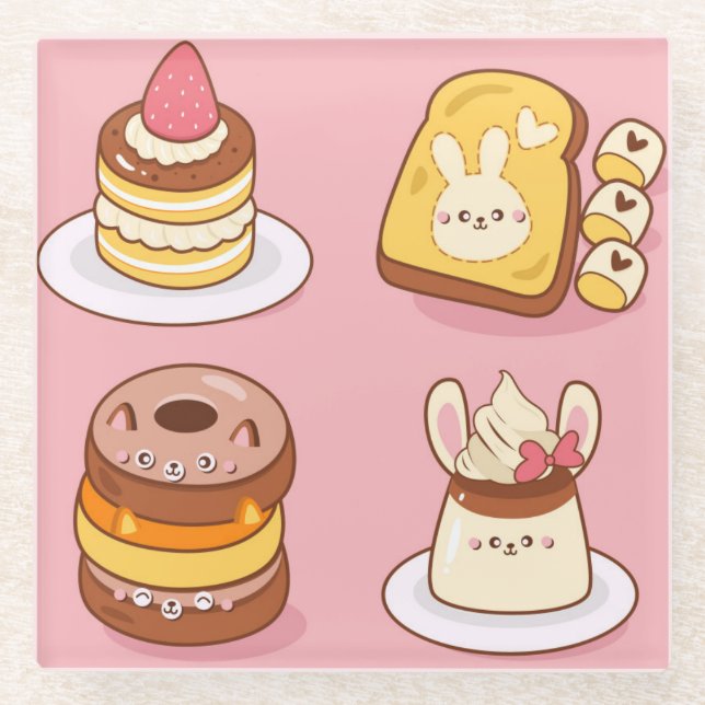 Kawaii Food Glasuntersetzer (Vorderseite)
