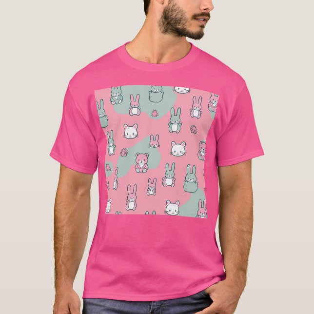 Kawaii Forest Friends Pattern - Niedlicher Bär C T-Shirt (Vorderseite)