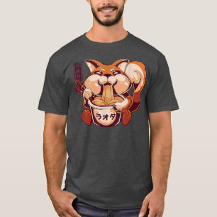 Kawaii Fox Eating Ramen Noodles Japan Anime Otaku T-Shirt