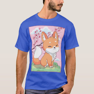 Kawaii Fox Japanischer Kitsune Sakura Cherry Bloss T-Shirt