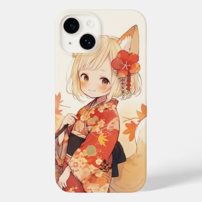 Kawaii Fox mit Kimono Case-Mate iPhone Hülle (Rückseite)