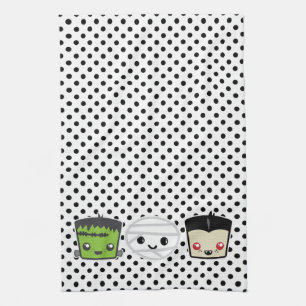 Kawaii Frankenstein Mummy Dracula Kitchen Handtuch