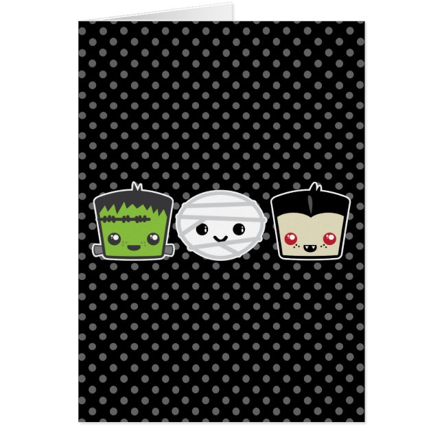 Kawaii Frankenstein Mummy Dracula Note Card (Vorne)