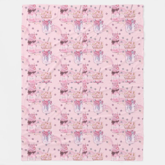 Kawaii Freakshake Pattern - Pastel Lila Fleecedecke (Vorderseite)