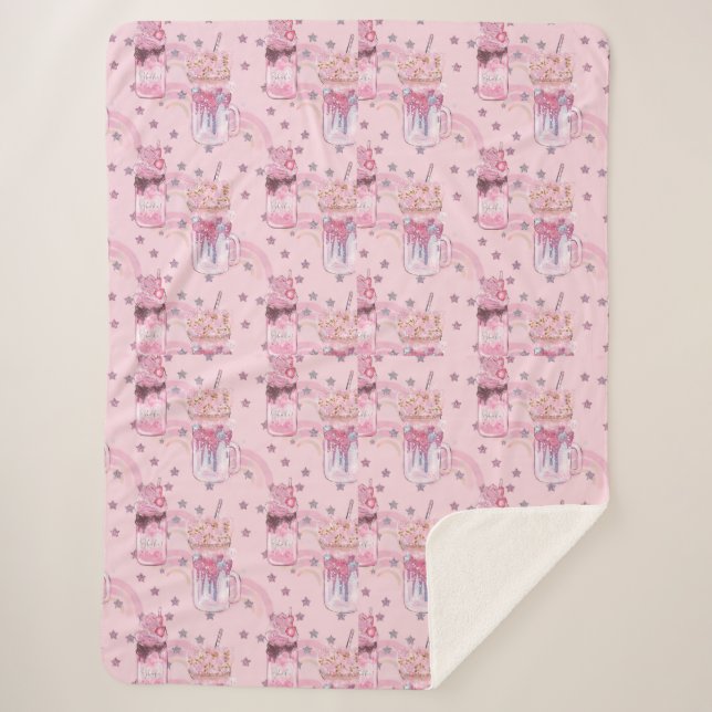 Kawaii Freakshake Pattern - Pastel Lila Sherpadecke (Vorderseite)