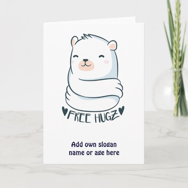 Kawaii FREE HUGS Polar Bär Weiß Niedliche Liebe Karte (Vorderseite)