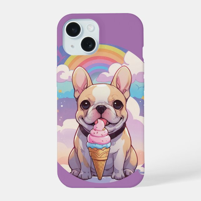 Kawaii French Bulldog Ice Creme Rainbow iPhone 15 Hülle (Rückseite)