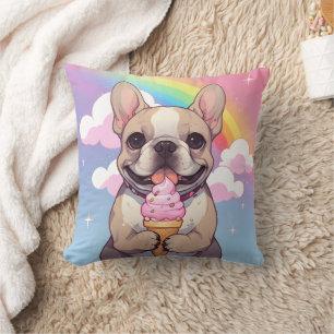 Kawaii French Bulldog Ice Creme Rainbow Kissen