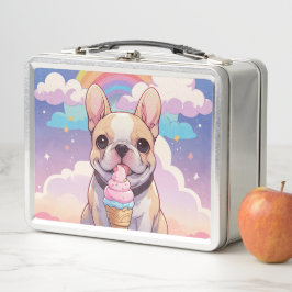 Kawaii French Bulldog Ice Creme Rainbow Metall Brotdose