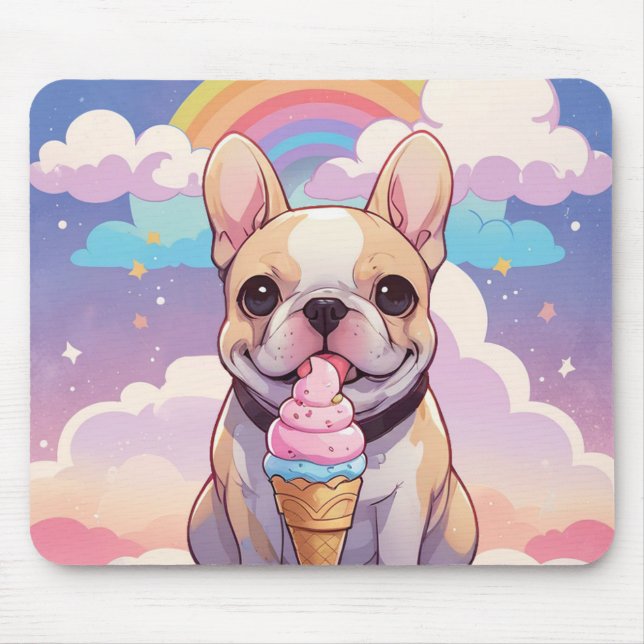 Kawaii French Bulldog Ice Creme Rainbow Mousepad (Vorne)