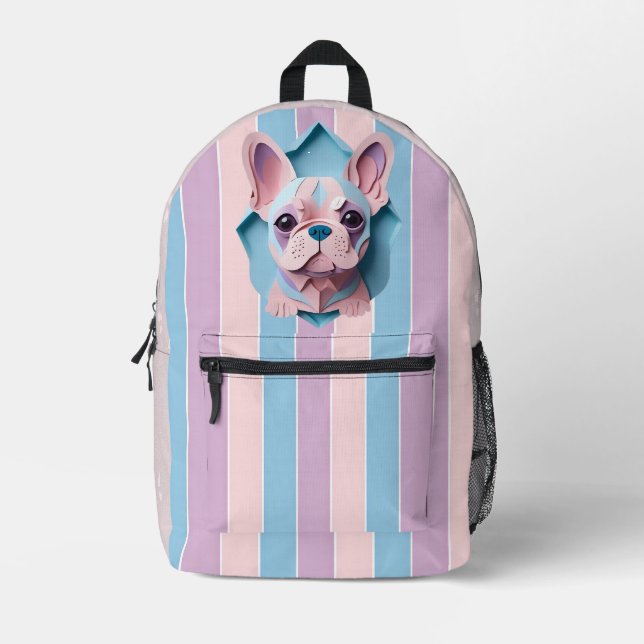 Kawaii French Bulldog Pastell Papier schneiden Kun Bedruckter Rucksack (Vorderseite)