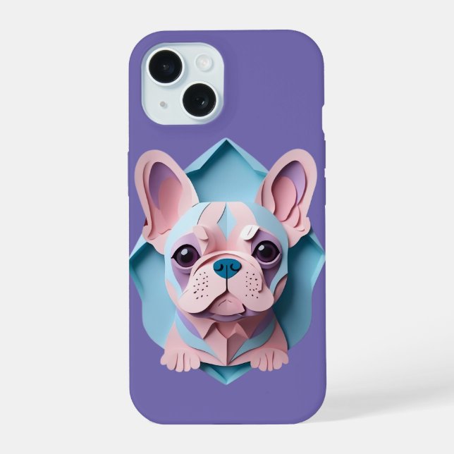 Kawaii French Bulldog Pastell Papier schneiden Kun iPhone 15 Hülle (Rückseite)