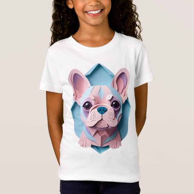 Kawaii French Bulldog Pastell Papier schneiden Kun T-Shirt (Vorderseite)