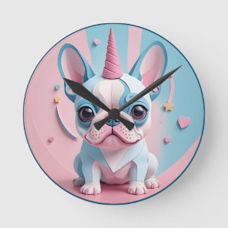 Kawaii French Bulldog Unicorn Pastel Runde Wanduhr