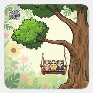 Kawaii Freunde auf einem Swing Sticker