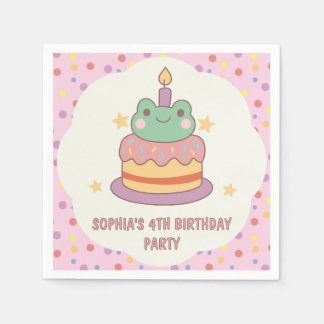 Kawaii Frog Birthday Cake Custom Serviette