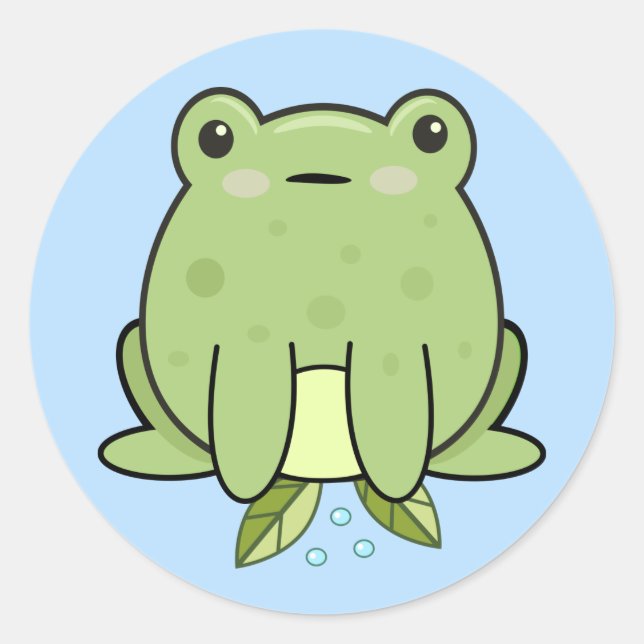 Kawaii Frog Blue Pastel Classic Round Sticker (Vorderseite)