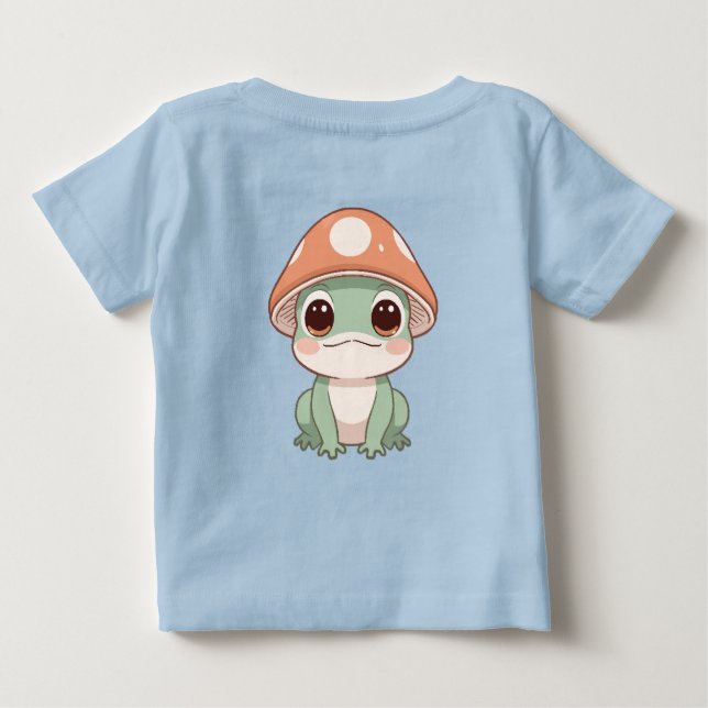 Kawaii Frog in Mushroom Hat Baby T-shirt (Rückseite)