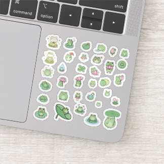 Kawaii Frog & Lotus Flower Vinyl Stickers Aufkleber