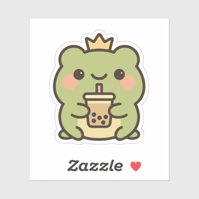 Kawaii Frog mit Bubble Tee Sticker (Blatt)