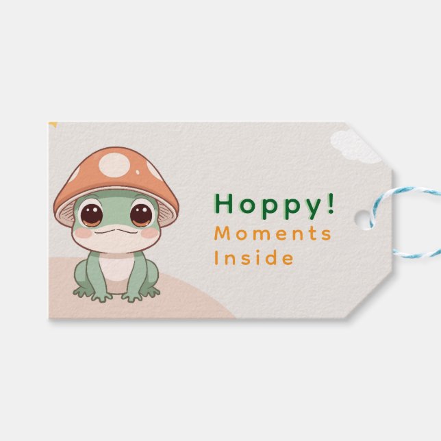 Kawaii Frog mit Mushroom Hat - Niedliche Geschenkk Geschenkanhänger (Vorderseite (Horizontal))