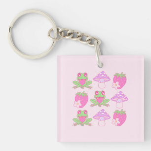 Kawaii Frog, Mushroom und Strawberry Schlüsselanhänger