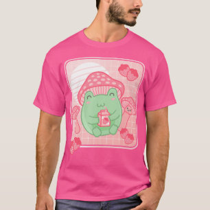 Kawaii Frog Pink Strawberry Milk Pilz Frosch Lov T-Shirt